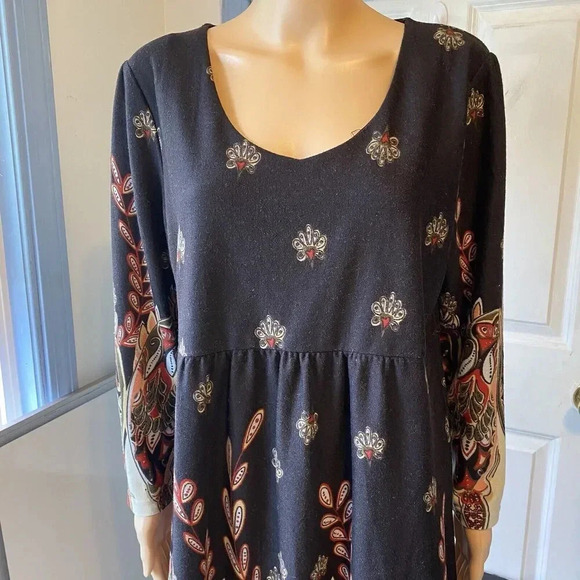 LA CERA Floral Multicolor House Lounge Dress Hippie Bohemian Casual Midi L - Picture 6 of 7